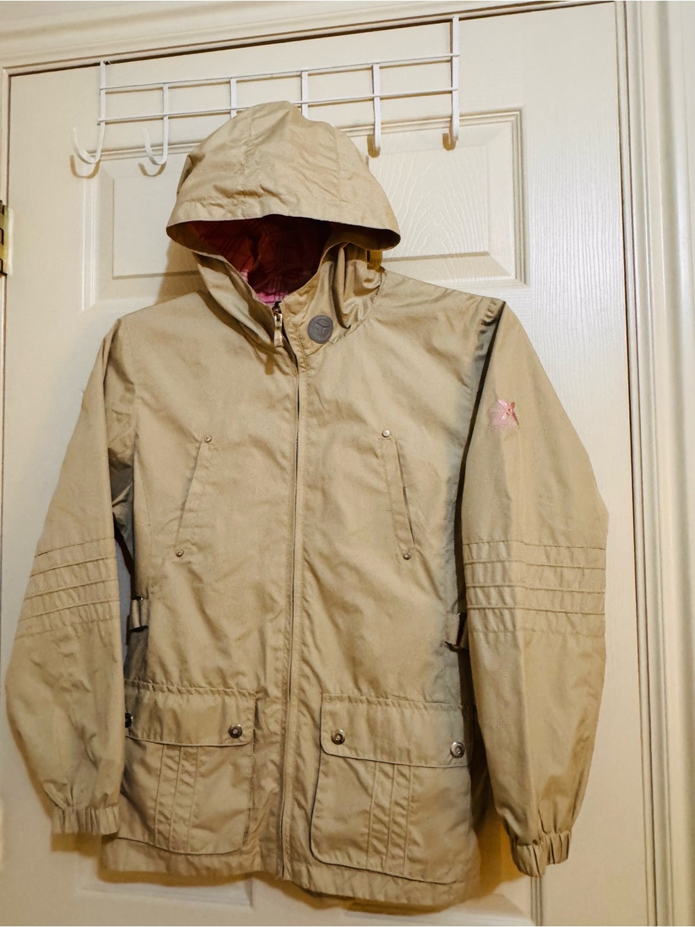 Y2K ZeroXposur Girls Hooded Jacket Size L (14) - Tan & Pink Plaid McBling